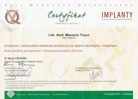 Marzena Tkacz Certyfikaty